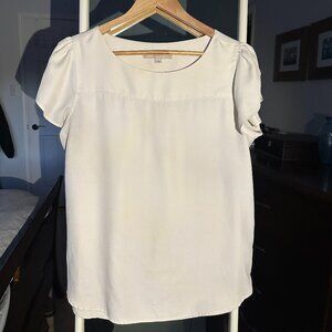 LOFT Cream Short Sleeve Blouse with Layered Flutter Sleeves, Sz M